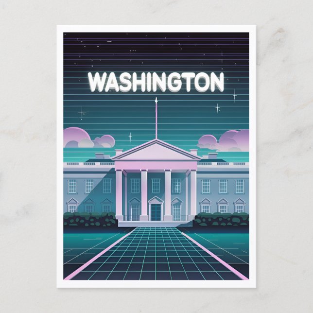 Carte Postale LoFi Synthwave Maison Blanche Washington DC (Devant)