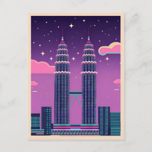 Carte Postale LoFi Vaporwave Retro 80s tours Petronas Malaisie