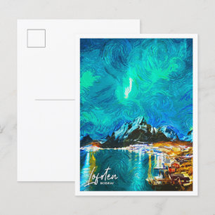 Carte Postale Lofoten Norvège Belle peinture à huile Paysage