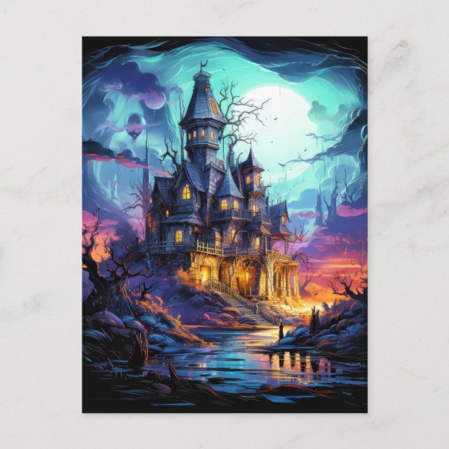 Carte Postale Logement Hanté éffrayant Sous Une Pleine lune (Devant)