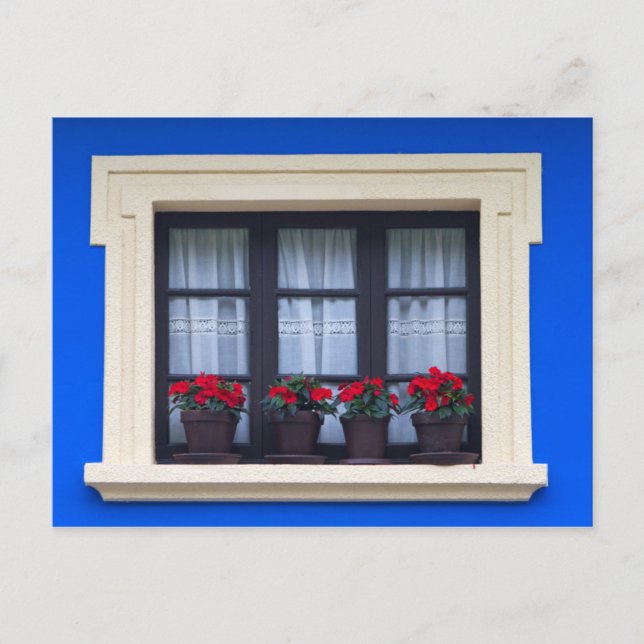 Carte Postale Logement résidentiel avec des fleurs dans les fenê (Devant)