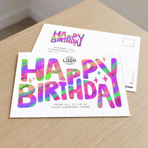Carte Postale Logo Anniversaire Écrit à la Main Crayon Vert Viol