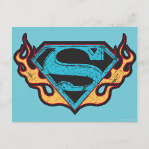 Carte Postale Logo bleu super fille avec flammes