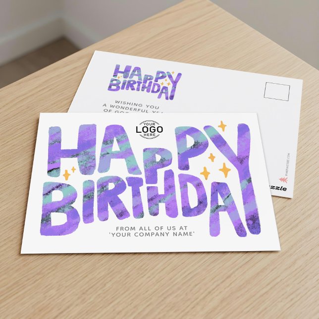 Carte Postale Logo Crayon Violet Fun Étoiles Manuscrites Anniver (Créateur téléchargé)