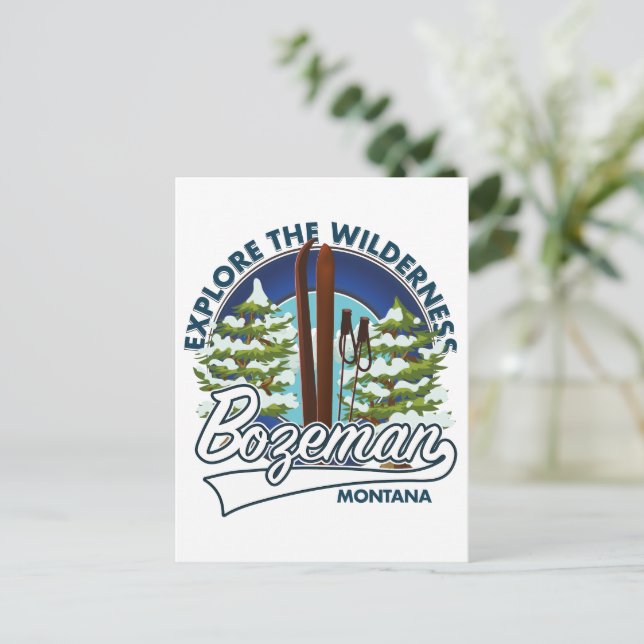 Carte Postale logo d'affiche de ski Bozeman Montana (Debout devant)
