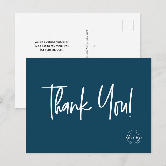 Carte Postale Logo d'appréciation client bleu simple modifiable (Devant / Derrière)