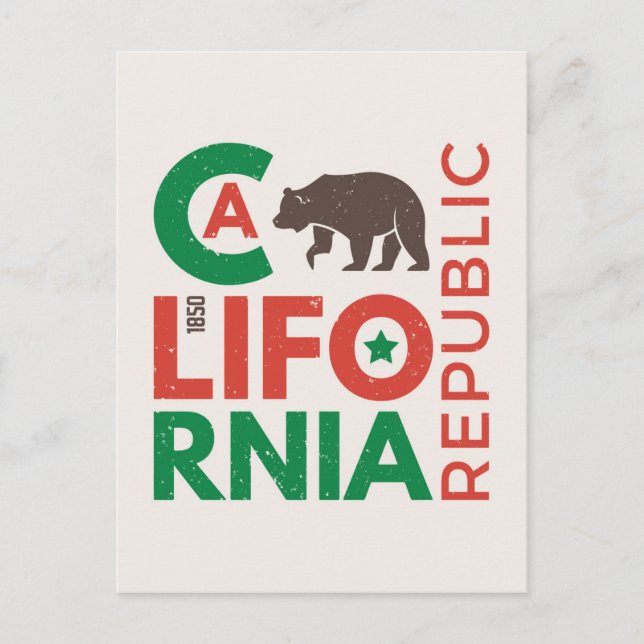 Carte Postale Logo de California With Grizzly Bear (Devant)