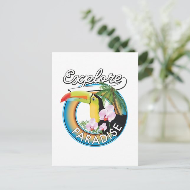 Carte Postale logo de Explore Paradise Travel en style cartoon (Debout devant)