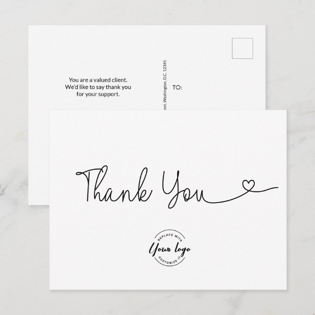 Carte Postale Logo de l'entreprise avec un script de remerciemen (Devant / Derrière)