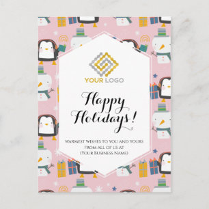 Carte Postale Logo de Noël Cute Penguins Snowmen Business