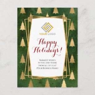Carte Postale Logo de Noël Green Gold Snowflakes Business