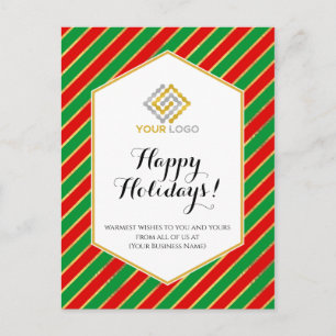 Carte Postale Logo de Noël Rouge Gold Green Stripes Business