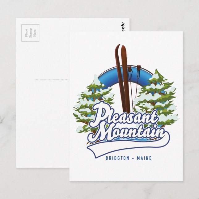 Carte Postale Logo de Pleasant Mountain Ski Bridgton. (Devant / Derrière)