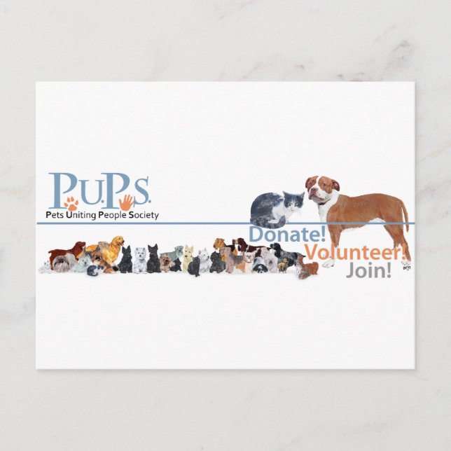 Carte Postale Logo de PUPs avec des chiens et des chats (Devant)
