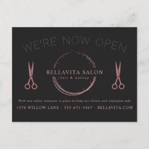 Carte Postale Logo de salon Cercle Rose Gold We're Open Covid