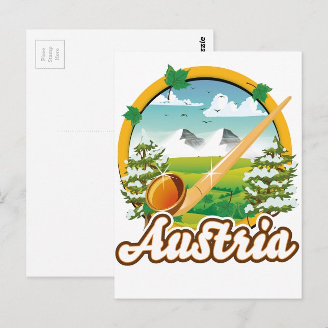 Carte Postale Logo de voyage rétro Autriche (Devant / Derrière)