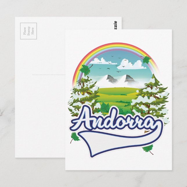 Carte Postale logo de voyage rétro d'Andorre (Devant / Derrière)