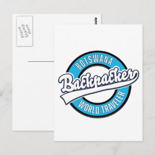 Carte Postale Logo de voyageur de sac à dos Botswana monde.