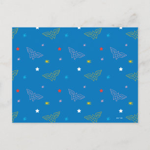 Carte Postale Logo de Wonder Woman et étoiles motif bleu