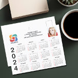 Carte Postale Logo d'entreprise personnalisé Calendrier d'entrep<br><div class="desc">Cette carte postale de calendrier d'affaires moderne est faite sur mesure avec le nom de votre entreprise professionnelle sous le nom de l'agent. Ce calendrier minimaliste en noir et blanc présente votre logo d'un côté et une photo personnalisée de l'autre. Cartes postales de marketing contemporaines pour une société en 2024....</div>