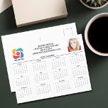 Carte Postale Logo d'entreprise personnalisé Calendrier d'entrep<br><div class="desc">Cette carte postale de calendrier d'affaires moderne est faite sur mesure avec le nom de votre entreprise professionnelle sous le nom de l'agent dans la typographie chic. Ce calendrier minimaliste en noir et blanc présente votre logo et votre photo personnalisée. Outils de marketing contemporain pour une société en 2025. Les...</div>
