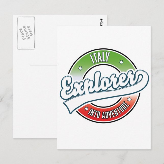 Carte Postale Logo d'explorateur d'Italie pour l'aventure. (Devant / Derrière)