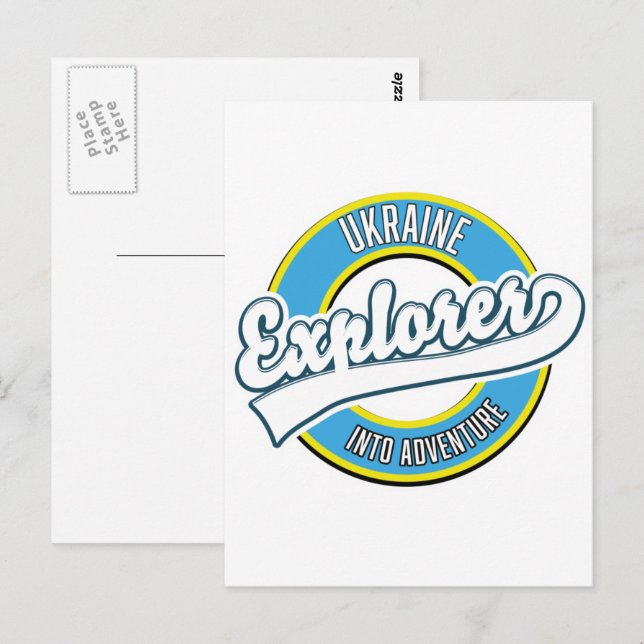 Carte Postale Logo d'explorateur d'Ukraine dans l'aventure. (Devant / Derrière)