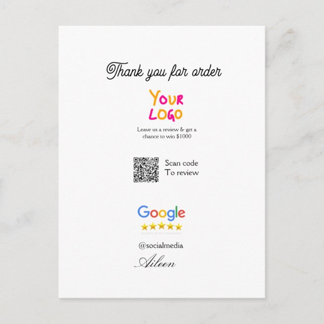 Carte Postale logo du site Web de révision Google entreprise sca (Devant)