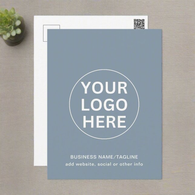 Carte Postale Logo et texte professionnel Dusty Blue (Créateur téléchargé)