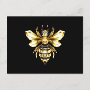 Carte Postale Logo Faux Gold Foil Bee Polygonal sur Noir