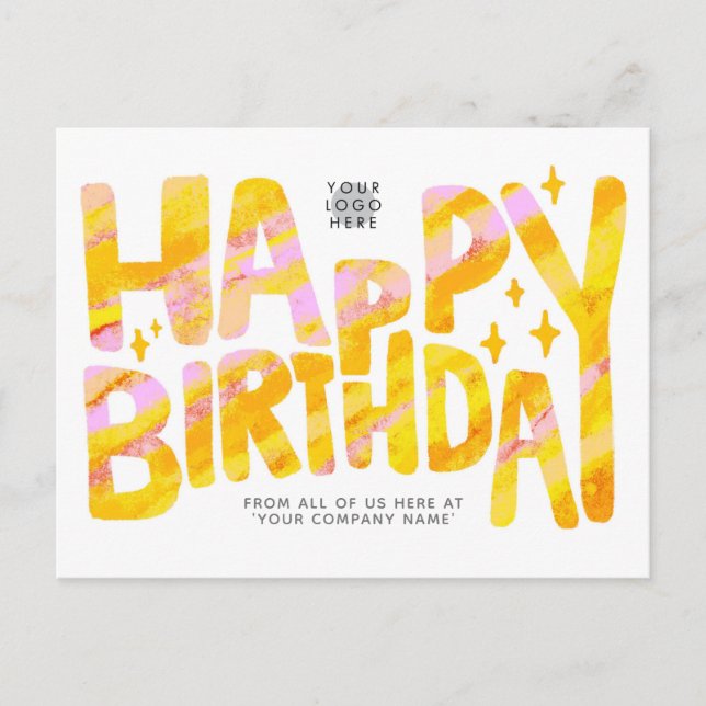 Carte Postale Logo Jaune Fun Crayon manuscrit Anniversaire (Devant)