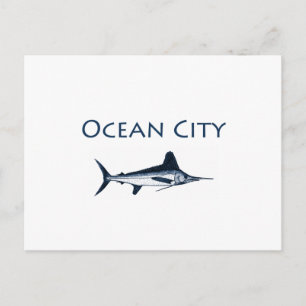 Carte Postale Logo Ocean City Maryland (marlin blanc)