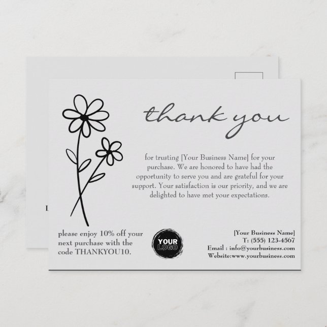 Carte Postale Logo personnalisé et code QR Merci Entreprise (Devant / Derrière)