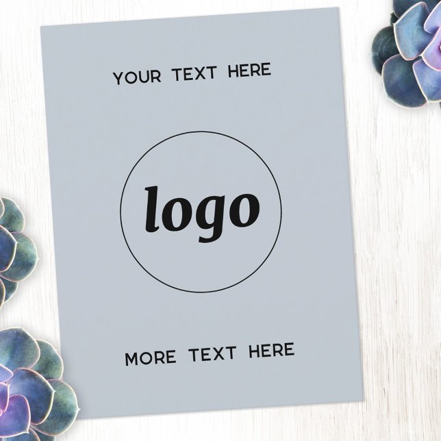 Carte Postale Logo promotionnel Business Powder Blue (Logo with custom text light dusty powder blue business promotional branded postcard)