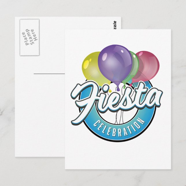 Carte Postale Logo rétro bleu de la célébration de la Fiesta (Devant / Derrière)