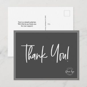 Carte Postale Logo simple gris blanc de l'entreprise Merci perso