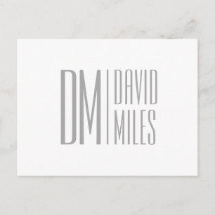 Carte Postale Logo Stylish Minimal & Modern Grey Initiales & Nom
