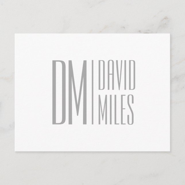 Carte Postale Logo Stylish Minimal & Modern Grey Initiales & Nom (Devant)