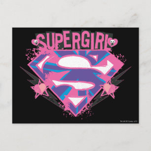 Carte Postale Logo Supergirl rose et violet Grunge