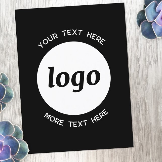 Carte Postale Logo Texte promotionnel Business Black Postcard (Logo with custom text business promotional postcard)