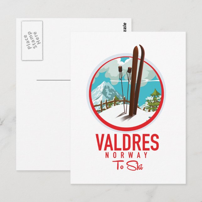 Carte Postale logo Valdres Norvège Ski (Devant / Derrière)