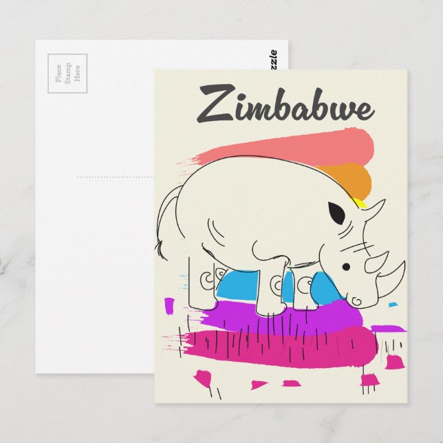 Carte Postale logo voyage rétro Zimbabwe (Devant / Derrière)