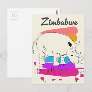 Carte Postale logo voyage rétro Zimbabwe