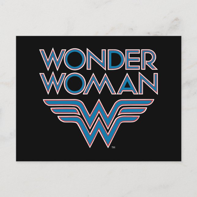 Carte Postale Logo Wonder Woman bleu et rouge Retro (Devant)