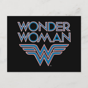 Carte Postale Logo Wonder Woman bleu et rouge Retro