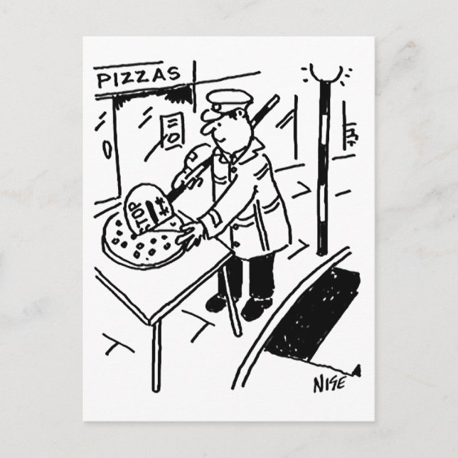 Carte Postale Lollipop Man découpe une pizza (Devant)