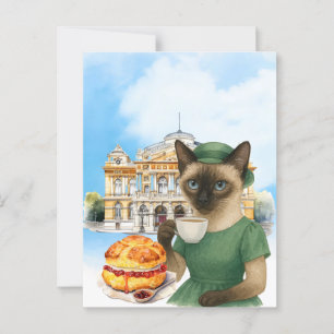 Carte Postale London Cat prend une tasse de thé dans un lieu tou