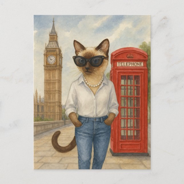 Carte Postale London Cat se promène à Londres Big Ben (Devant)