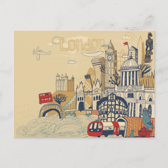 Carte Postale London Doodle Scene (Devant)