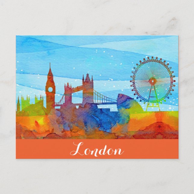 Carte Postale London England City Skyline Watercolor (Devant)